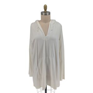 Eileen Fisher Cream Hooded Pullover Tunic